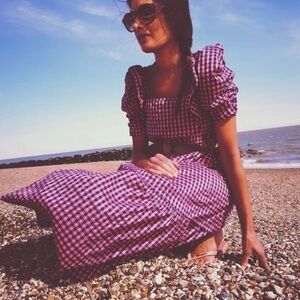 Zara Dress Gingham Pink Puff Sleeved Midi Dress size small